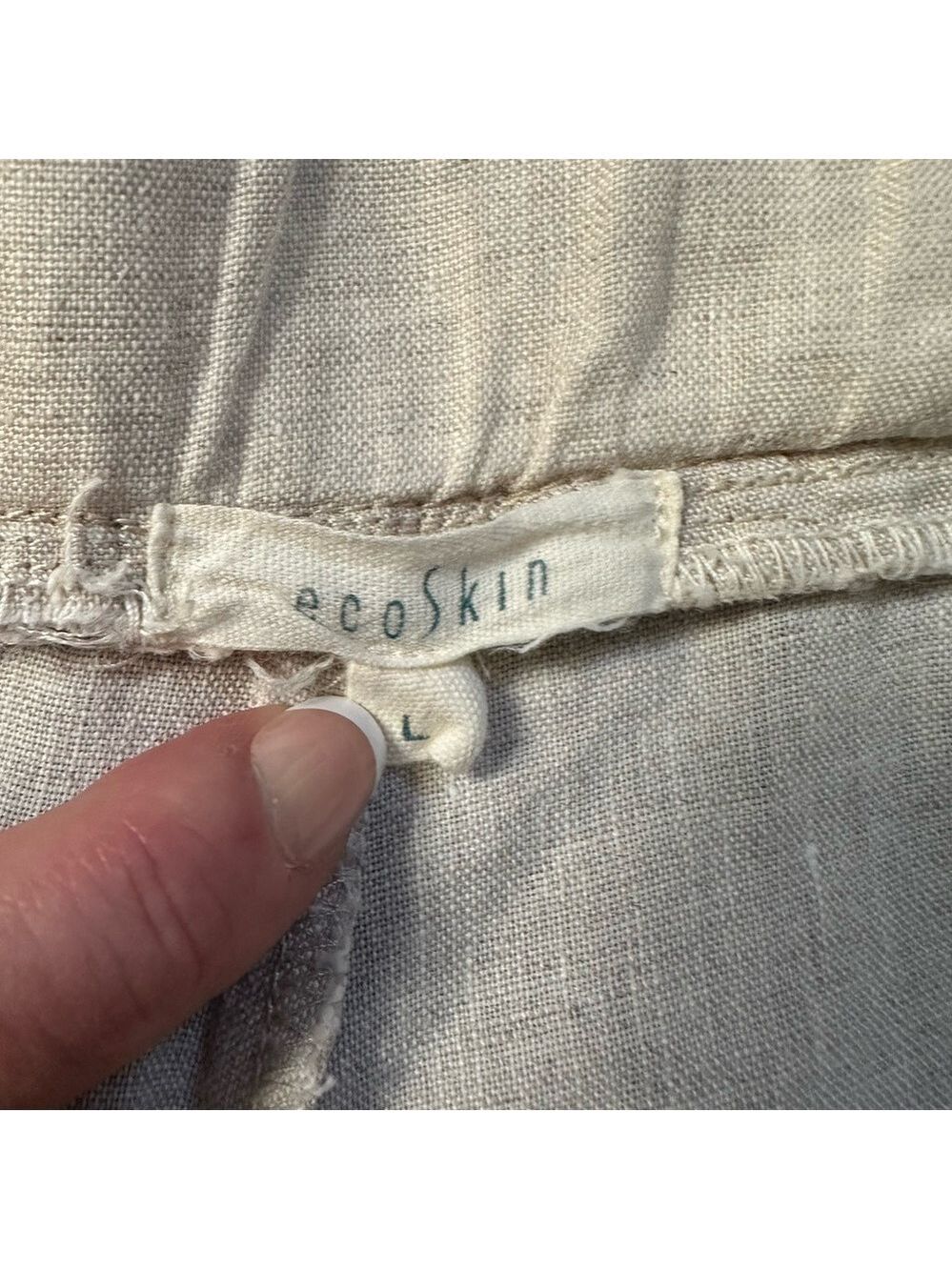 ecoSkin 100% Linen High Rise Wide Leg Pants Natural Beige Size Large - Picture 3 of 9